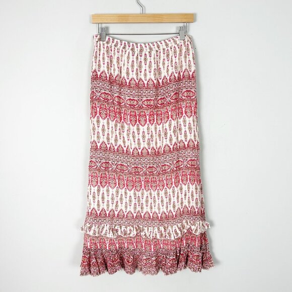 Lifestyle Boho Hippie Patterned Ruffle Maxi Skirt Fall Festival Size Petite Medi - Picture 4 of 5